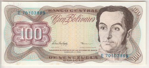 Billete Venezuela 100 Bolívares Febrero 5 1998 E8 Au/unc