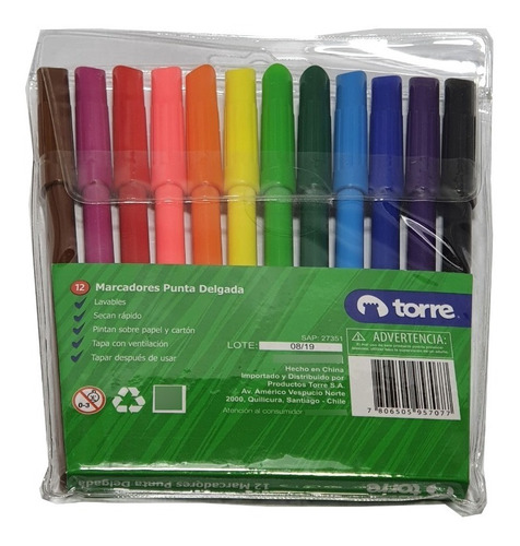 Plumón Escolar - Lápiz Scripto Torre 12 Colores