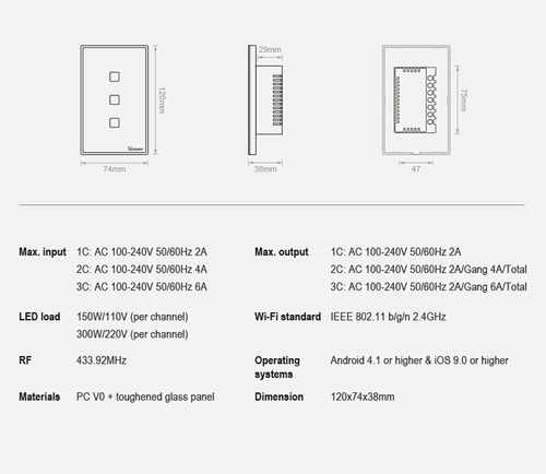 Sonoff T2 Interruptor Wifi Rf 3 Botones Ewelink Alexa Google