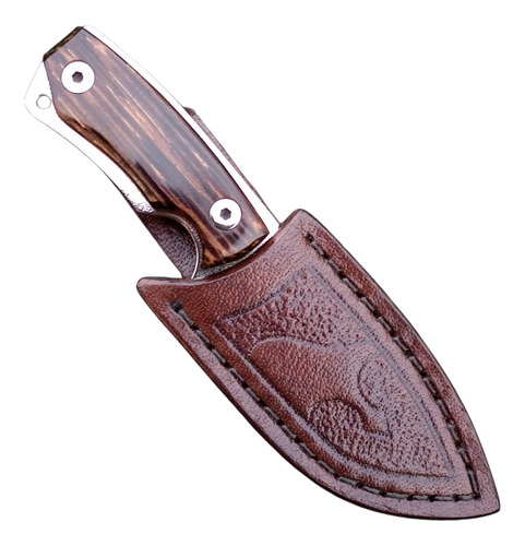 Cuchillo Artesanal Inox Táctico Edc Pequeño Funda De Cuero Gris