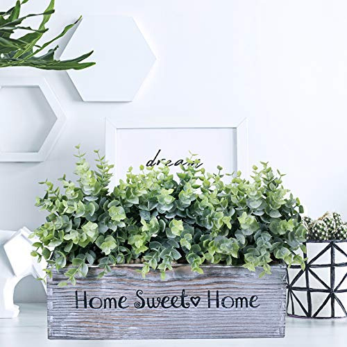 Planta De Plastico Eucalipto Con Maceta Rustica Madera Gris Verde
