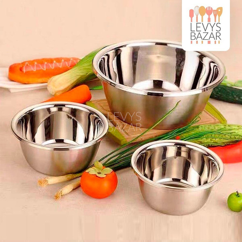 Imagen 5 de 9 de Set X3 Bowls Batidor Batir Acero Inox Reforzado Reposteria