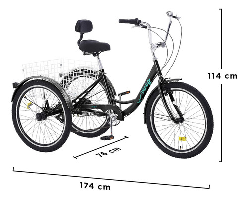 Bicicleta Triciclo Para Adultos C/cesta Y Asiento Ajustable Color Negro Tamaño Del Cuadro 24
