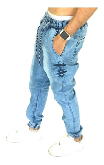 calça jeans com elastico na perna