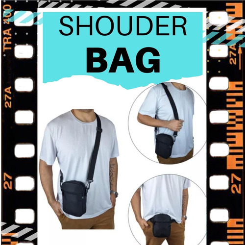 Mini Bolsa Shoulder Bag Transversal Alça Ajustável Preto Lisa Níquel Cinza-escuro