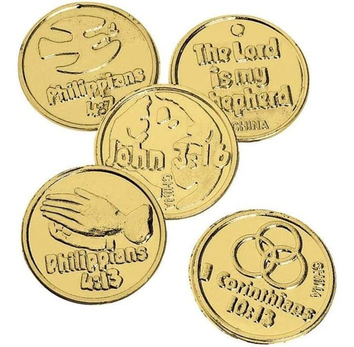 Monedas De Oro Fun Express Plastic Bible Verse - Paquete De 