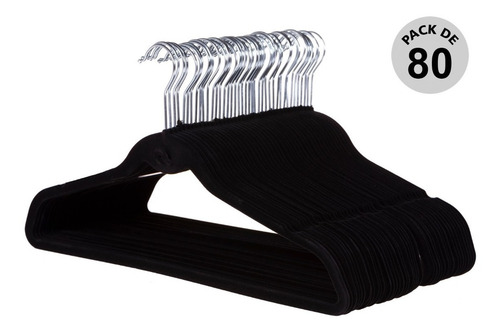 80 Cabides Veludo Slim Finos Antideslizantes Preto Begônia