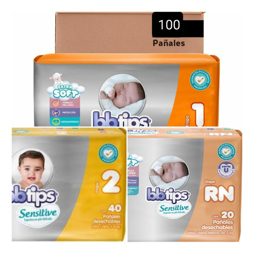 Set Bbtips Pañales Regalo Baby Shower 100pza Talla Rn, 1 Y 2