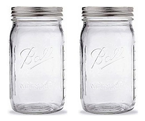 Ball Quart Jar Con Silver Lid Wide Mouth Juego De 2