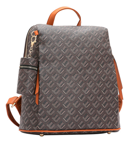 Bolsa Mochila Feminina Chenson Costas Monograma Pontilhada Cor Café