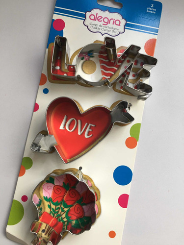 Pack 3 Cortador De Galletas Love Ramo Corazón Flechado Al