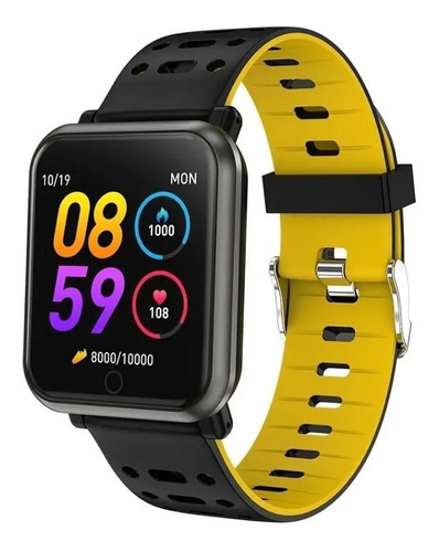 Smartwatch Nictom Smartwatch SW11 1.54" caja  negra, malla  negra y amarilla de  silicona