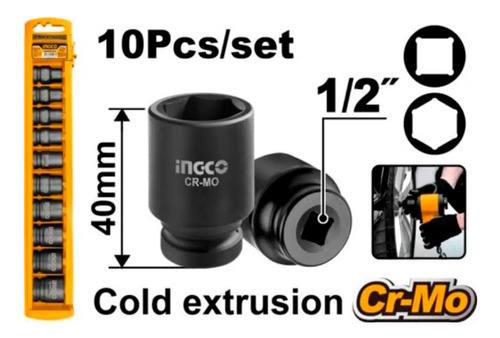 Juego 10 Dados De Impacto 1/2'' 10 A 24mm Ingco Hkissd12101