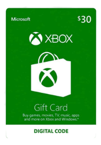 Tarjeta Digital Gift Card Xbox 30$usd Cuenta Usa.