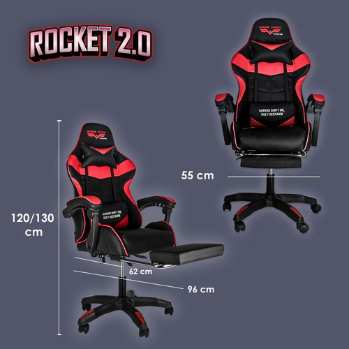Imagen 5 de 6 de Silla Gamer Reclinable Ergonomica Ajustable Reposa Pies