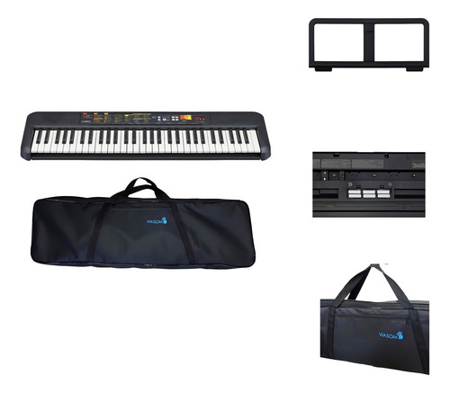Kit Teclado Musical Yamaha Psr-f52 + Bag Viasom C5s C/ Alça Cor Cinza-escuro 110v/220v