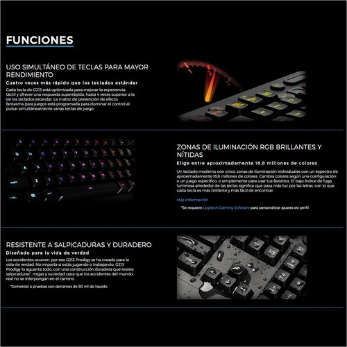 Imagen 3 de 9 de Teclado Gamer Logitech G213 Prodigy Con Iluminación Rgb