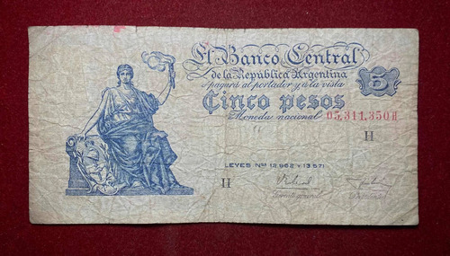 Billete 5 Pesos Progreso 1956 Bottero 1870 A Numeros Rojos 