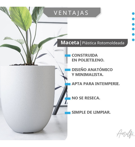 Imagen 6 de 8 de Maceta Plástica Grande Rotomoldeada Copa N 40 Moderna Amalfi