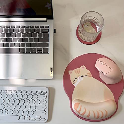 Mouse Pad Con Reposamuñecas + Posavasos Gato 3d