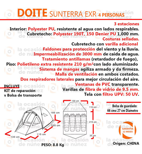 Imagen 2 de 6 de Carpa 4 Personas Doite Sunterra Exr4 Camping Iglu Carpas