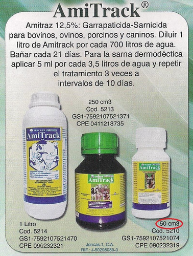 Amitrack® Amitraz (garrapaticida-sarnicida) 50ml Pack 24unid