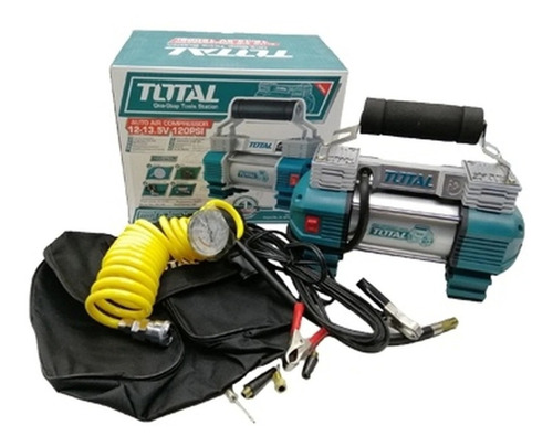 Compresor De Aire Portatil Total Doble Pistón Color Turquesa/Plateado Fase eléctrica Monofásica Frecuencia 50 Hz