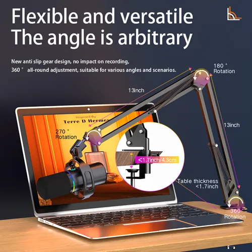 Imagen 1 del producto Micrófono Dinámico Xlr/usb Con Brazo Para Podcasting,gaming