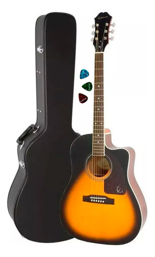 Violão EpiPhone Aj210ce Outfit Folk Sunburst Case+ Paletas