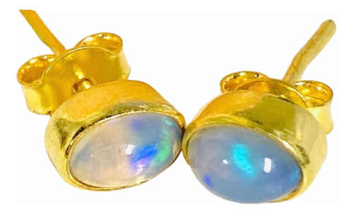 Aros Stud Plata 925 Opalo De Fuego Etíope Natural Celeste Ao