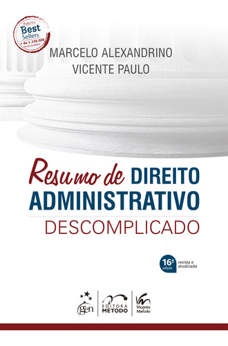 Resumo de Direito Administrativo Descomplicado, de Marcelo Vicente; Alexandrino. Editora METODO - GRUPO GEN, capa mole em português