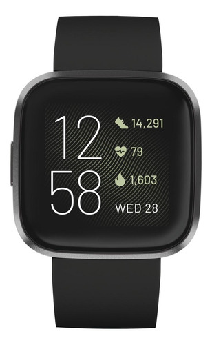 Imagen 2 de 2 de Smartwatch Fitbit Versa 1.34" caja de aluminio anodizado black, malla black de elastómero y aluminio anodizado FB505