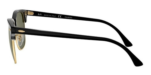 Anteojos de sol polarizados Ray-Ban Clubmaster Classic Standard con marco de acetato color polished black, lente green de cristal clásica, varilla polished black de acetato - RB3016