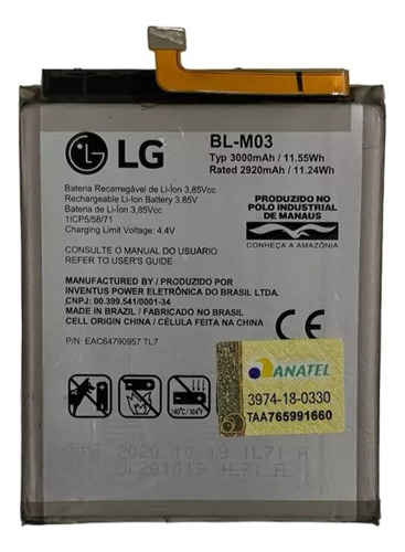 Ba.ter.ia Modelo Bl-m03 Lg K22 Plus K200baw Org Com Garantia