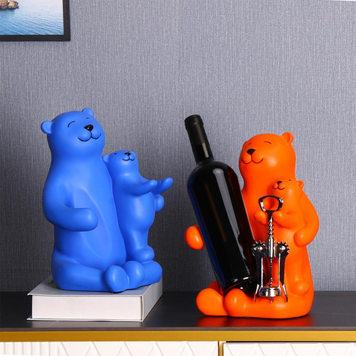 Estante De Almacenamiento De Vino De Oso Lindo, Estatua Azul