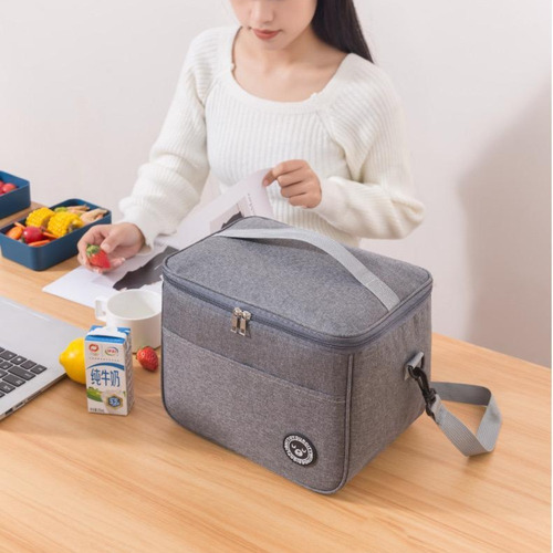 Bolso Lunchera Térmica Aluminizada Rectangular Trabajo Offi Gris Oscuro Lunch Jeff