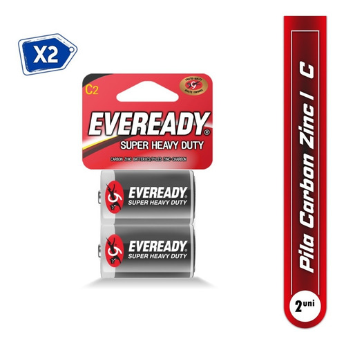 Imagen 1 de 4 de Pila Tipo C 2ud Zinc Carbono Super Heavy Duty Eveready 2pack