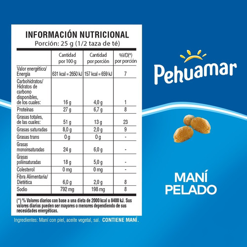 Imagen 2 de 3 de Maní Pelado Pehuamar X 85 Gr | Picadas Salado