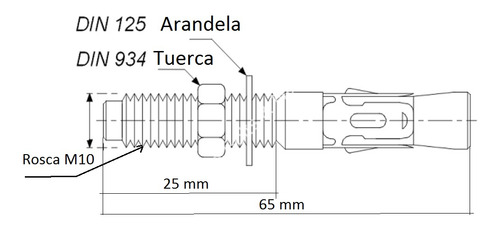 Bulon De Expansion M10x65 X 5 Unid - Anclaje Hormigon Fwa