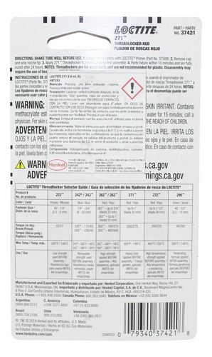 Trabador De Fuerza Alta Loctite 271 6 Ml