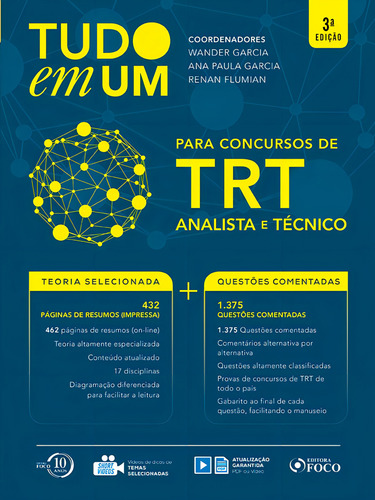 Tudo em um: TRT: Analista e técnico - 3ª edição - 2018, de Justo, André Nades. Tudo em um Editorial EDITORA FOCO, capa mole em português, 2018