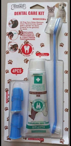 Kit Dental Para Mascotas Cepillo + Crema Sabor Carne