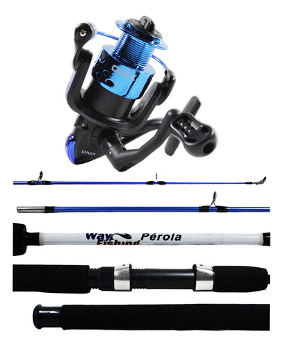 Kit Way Fishing Molinete Onix 3000 + Vara Pérola 1,50m 15 Lb Cor Azul