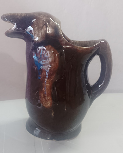 Antigua Jarra Pingüino De Ceramica Marrón Oscuro (Usado)