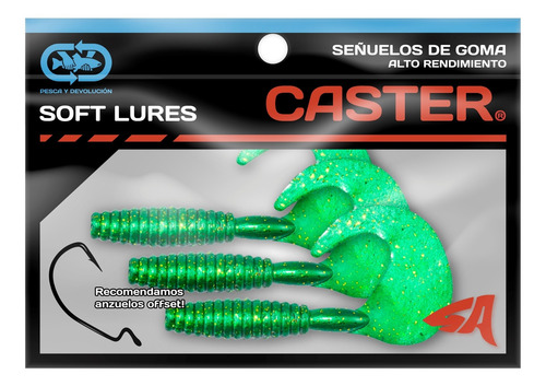 Imagen 3 de 4 de Señuelos Goma Caster Antienganche Chubby Grub Verde 3u