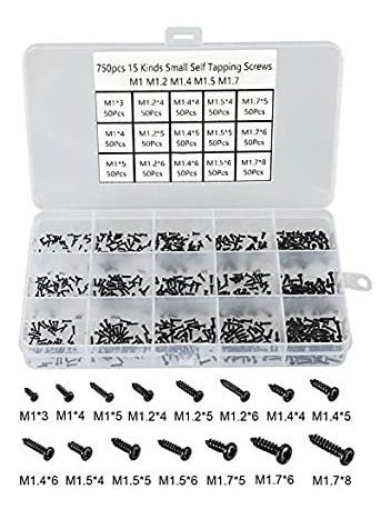 Hantof 750pcs 15 Tipos Tornillos M1 M1.2 M1.4 M1.5 M1.7 Phil