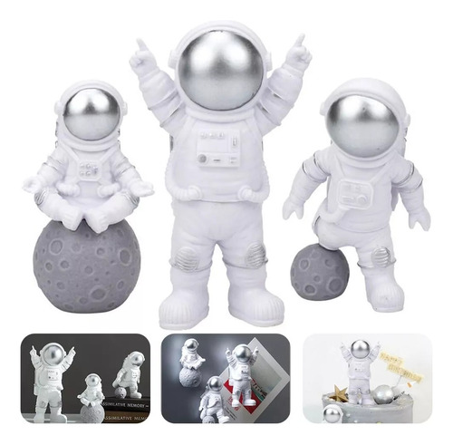 3pcs De Adornos De Astronauta Para El Aterrizaje En La Luna Color Color Plateado