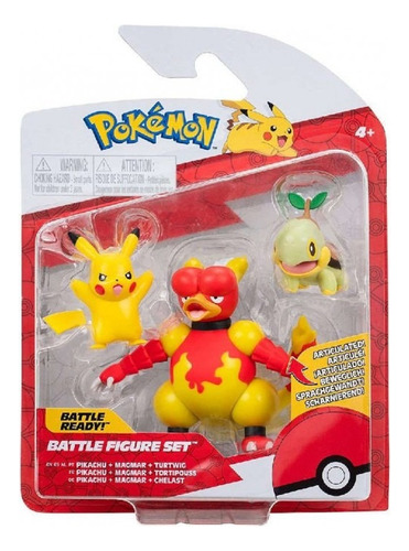 Pokemon Set X3 Pack Magmar Pikachu Turtwig Muñeco Juguete