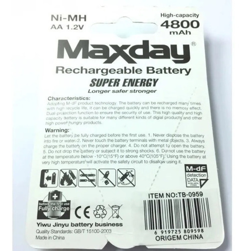 Imagem 2 de 2 de Kit 4 Super Pilha Rearregável Aa 1.2v 4800mah Ni-mh