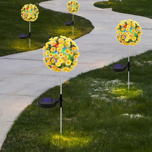 Lámpara Solar Con Forma De Bola De Crisantemo, 20 Led, Peque